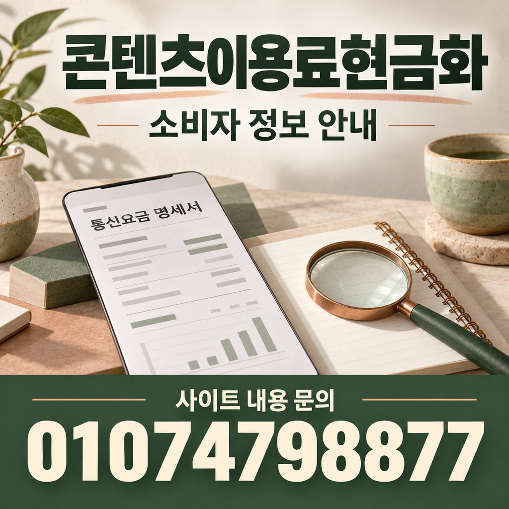 콘텐츠이용료현금화 소비자 정보 안내 · 사이트 내용 문의 01074798877